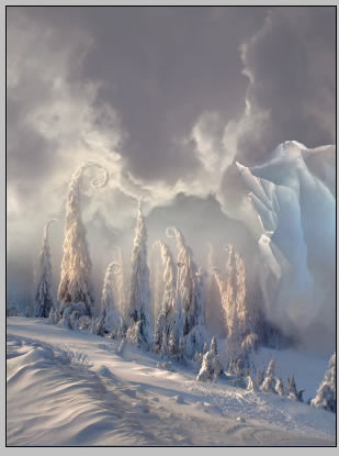 Christmas night, new year card, flying Santa Claus, fairy christmas landscape, snow scene, christmas trees, iceberg, night stars, moon light, santa's deers, christmas sleigh.